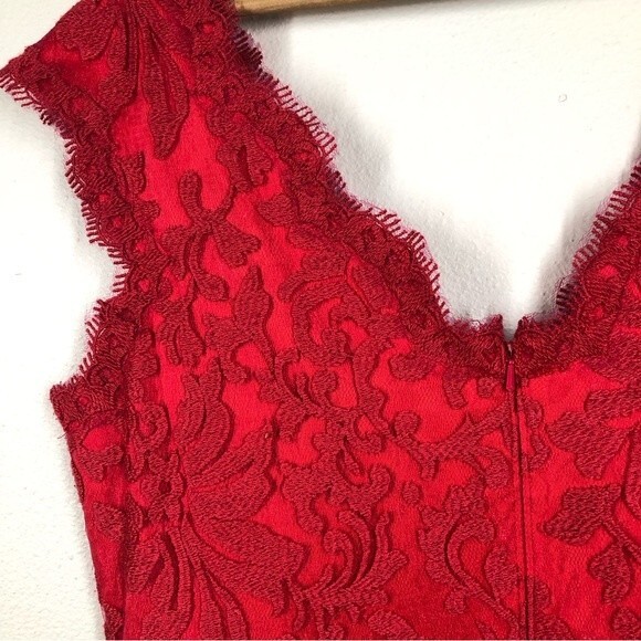 Tadashi Shoji Pink Lace Overlay Sleeveless Dress Ribbon Waist Fit & Flare S 16 - Picture 7 of 11